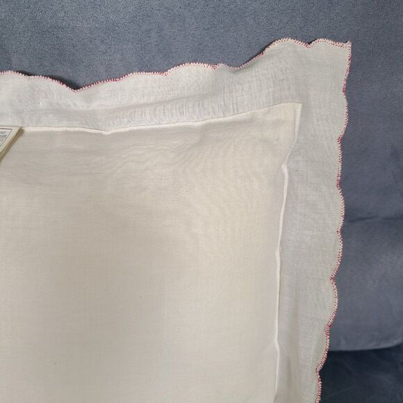 Christmas Poinsettia Embroidered Throw Pillow Gold Cord Scalloped Ruffle Vintage - Picture 11 of 16